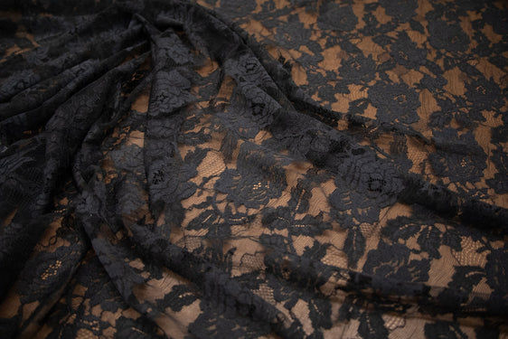 The Best French Leavers Allover Black Stretch Floral Lace