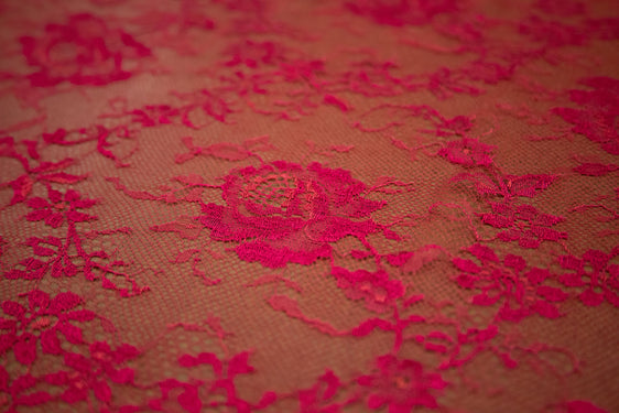 The Best French Leavers Allover Red/Fuchsia Floral Lace