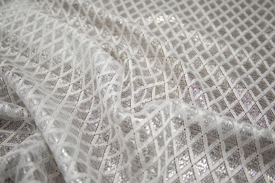 The Best French Leavers Allover Off-White/Silver Geometric Lace