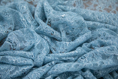 The Best French Leavers Allover Dusty Light Blue Stretch Floral Lace