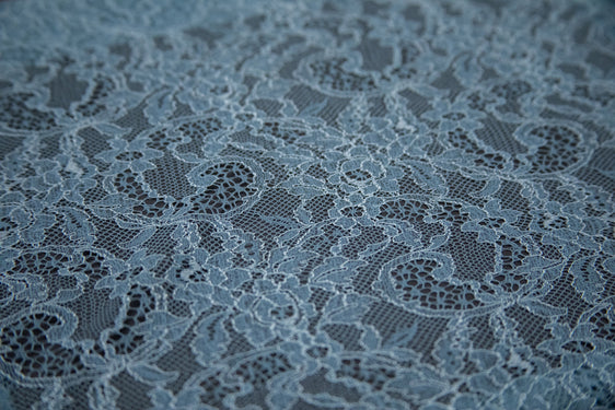 The Best French Leavers Allover Dusty Light Blue Stretch Floral Lace