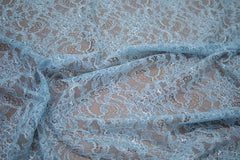 The Best French Leavers Allover Dusty Light Blue Stretch Floral Lace